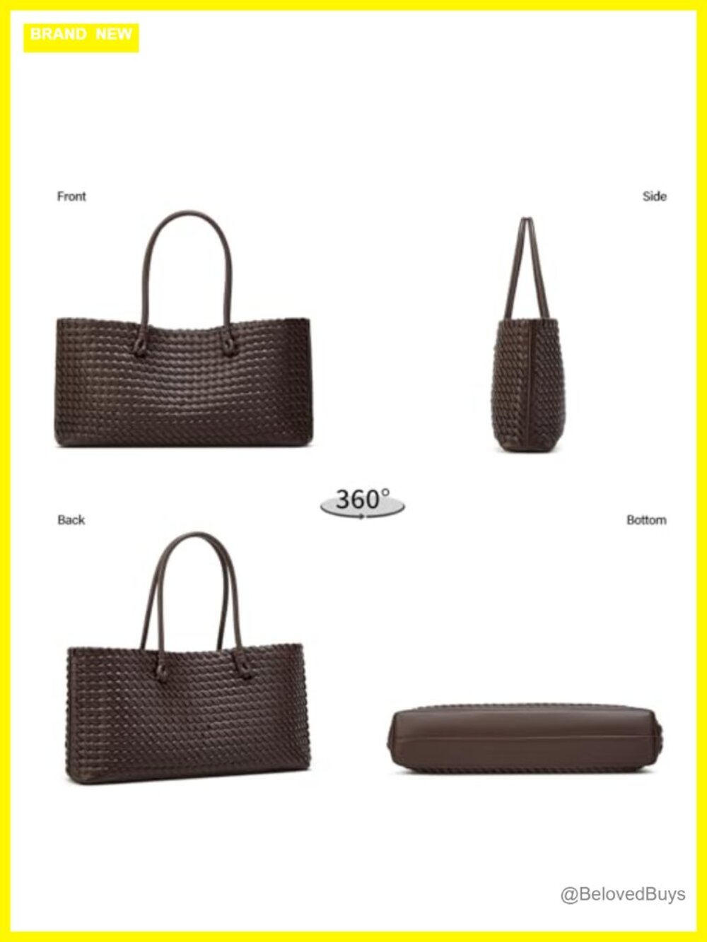 Large Vegan Leather Woven Tote Bag for Work Travel Crossbody - Picture 3 of 6